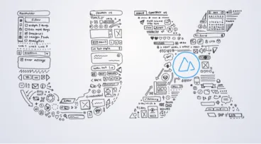 The letters U and X drawn from dozens of hand-sketched interface wireframes.